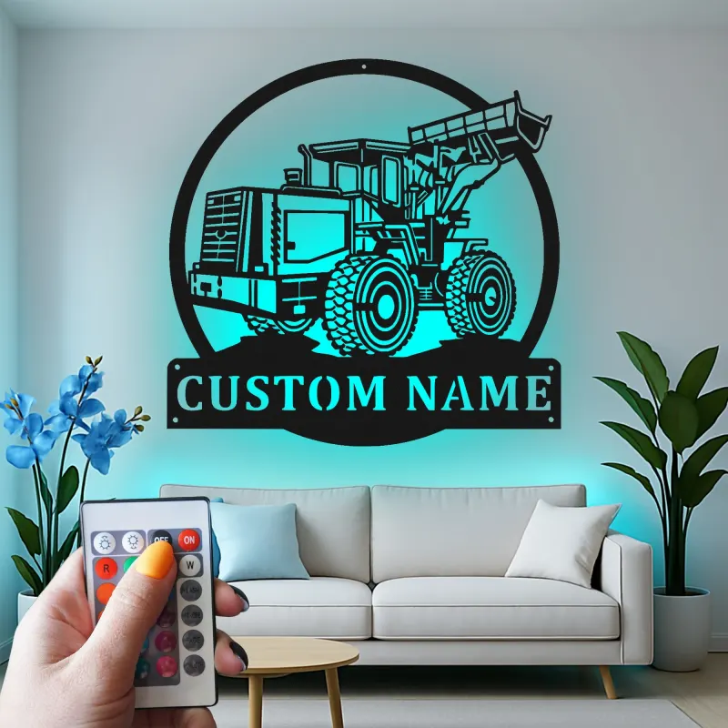 Custom Bulldozer Led Light Metal Wall Art Personalized Gift for Construction Enthusiast Garage or Office Decor 2