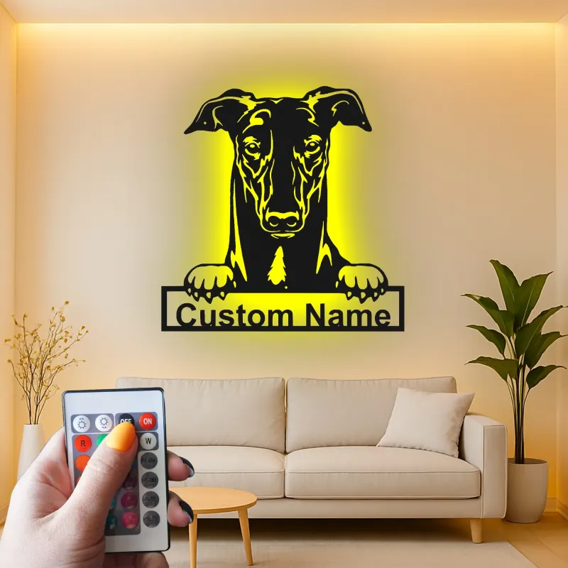 Insegna in metallo LED personalizzata per amanti dei cani con Greyhound - Regalo per la sala da pranzo