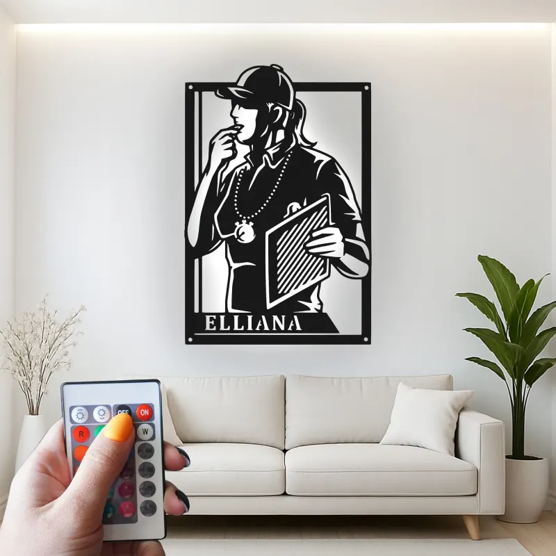 Décoration murale en métal LED personnalisée pour entraîneur - Cadeau pour entraîneurs, décoration de bureau pour passionnés de sport
