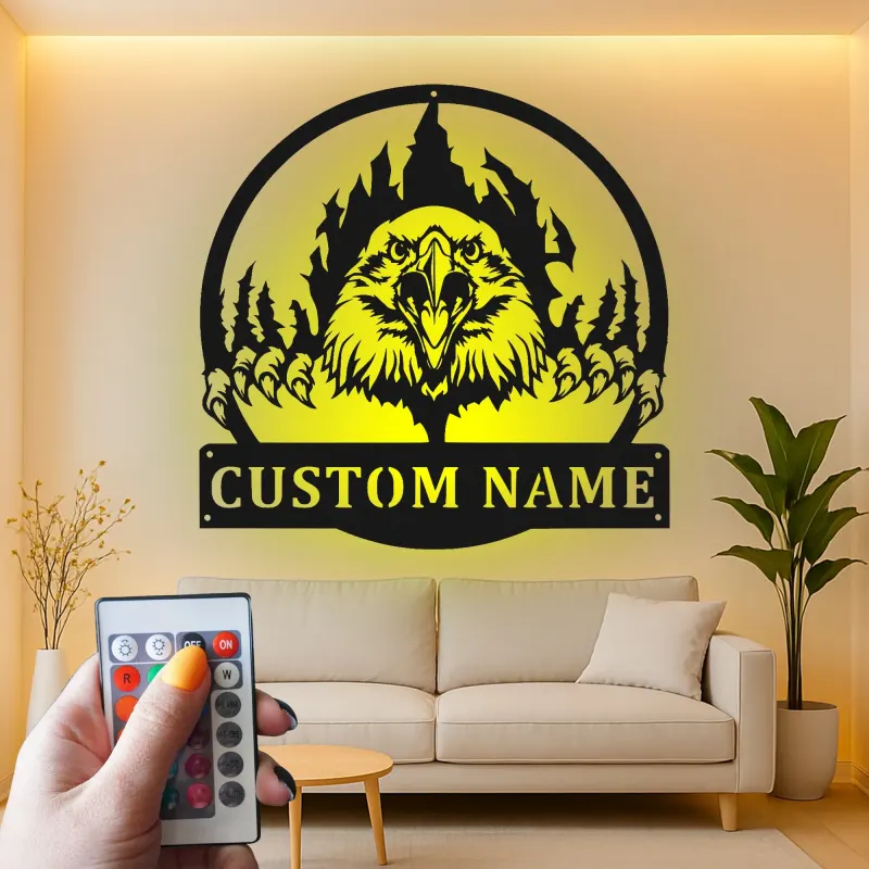 Custom Eagle Led Light Metal Wall Art Personalized Gift for Nature Lovers Rustic Cabin Decor 1