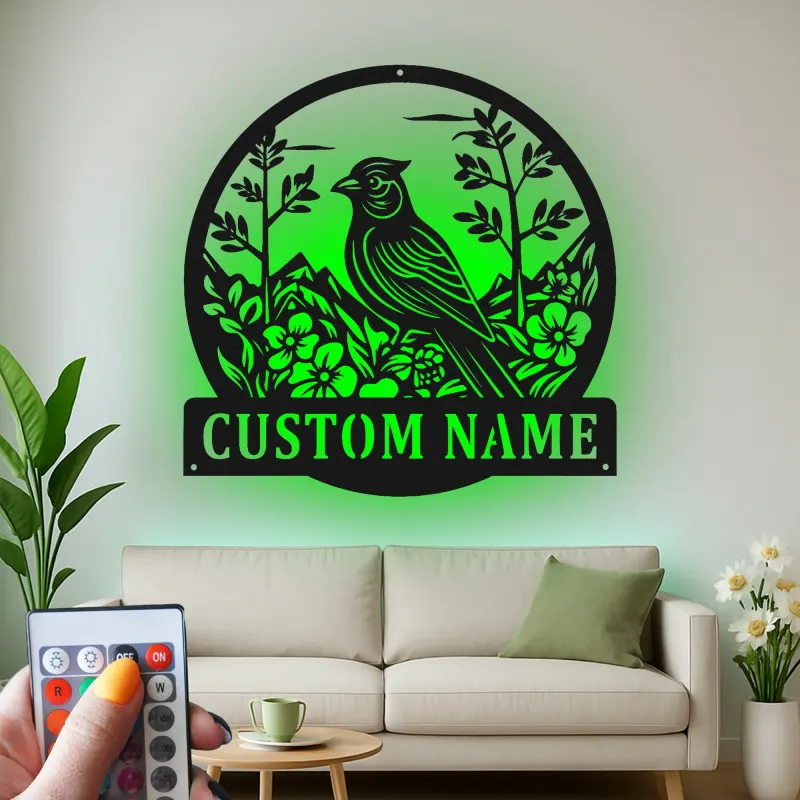 Insegna in metallo LED personalizzata con cardinale - Regalo per amanti della natura, decorazione per giardino e patio