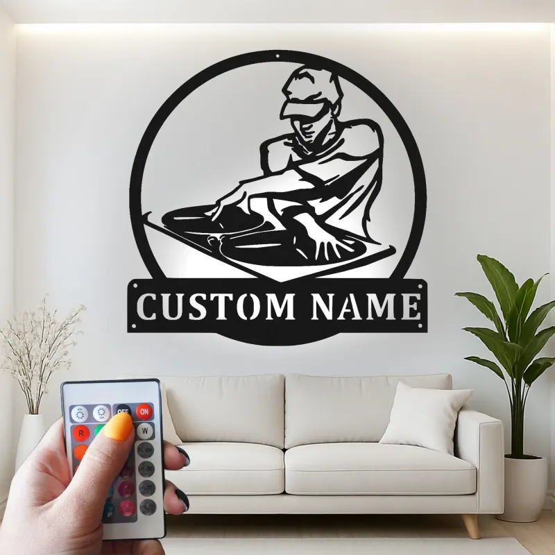 Custom DJ Turntable Led Light Metal Wall Art Personalized Music Lover Gift Game Room or Studio Decor
