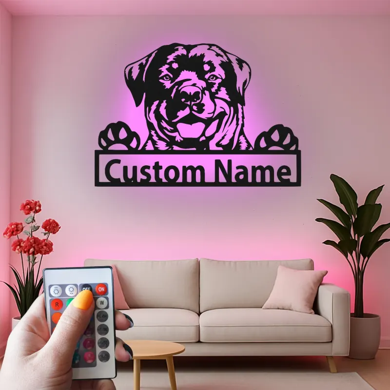 Décoration murale en métal personnalisée avec lumière LED de Rottweiler