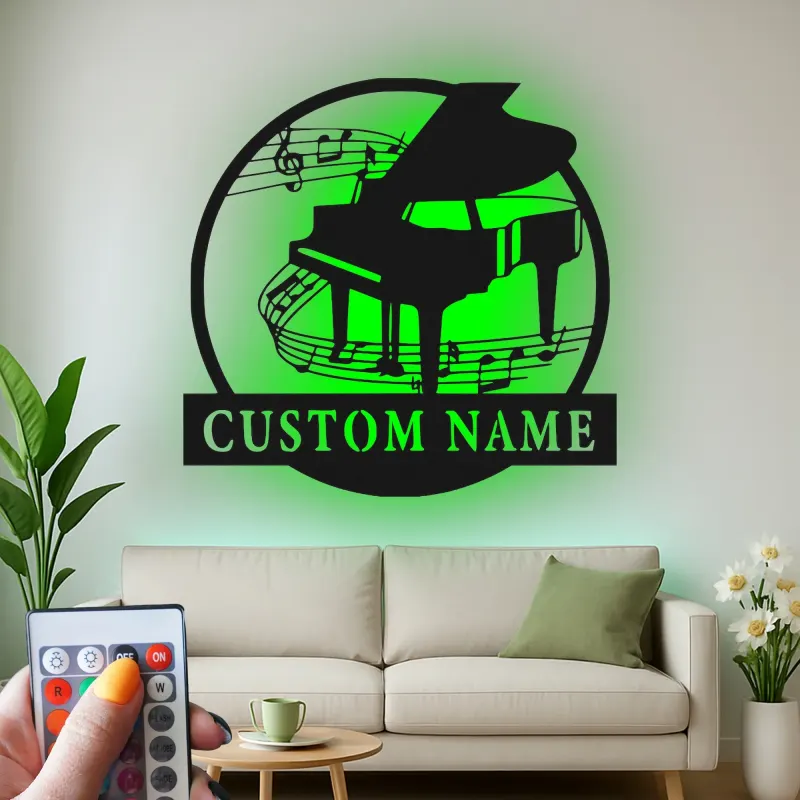 Custom Grand Piano Metal Wall Art | Personalized LED Music Notes Decor | Musician Gift for Living Room