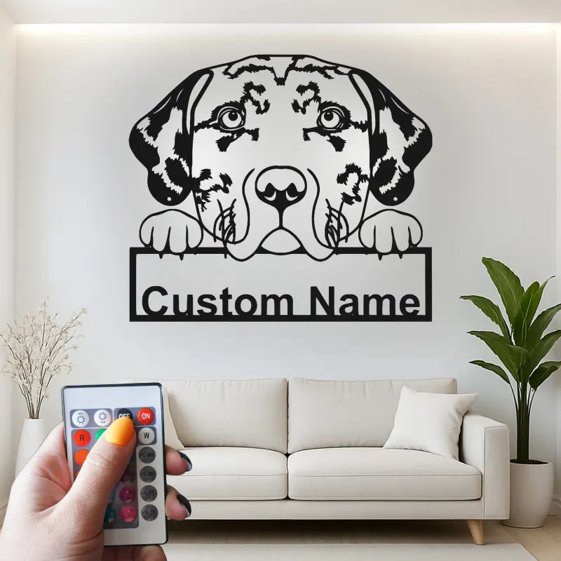 Personalisierte LED-Metall-Wandkunst für Catahoula-Leopard-Hunde – Geschenk für Haustiereltern, Deko für das Wohnzimmer