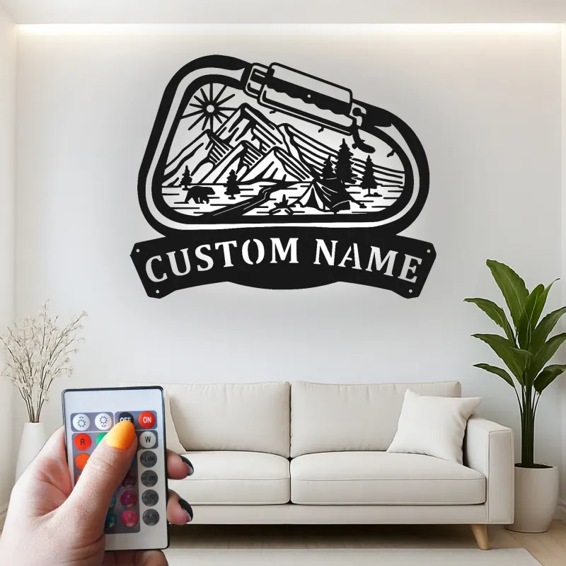 Cartel de metal LED personalizado de camping en montaña regalo para entusiastas del aire libre decoración de cabaña o campamento