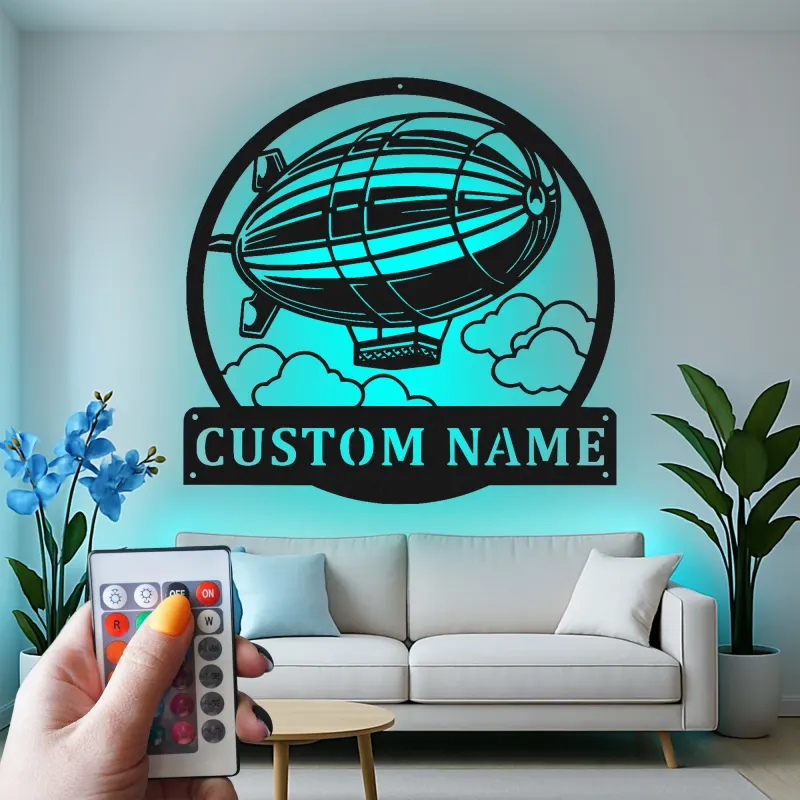 Custom Zeppelin Led Light Metal Wall Art Personalized Aviation Gift for Him Office or Man Cave Decor