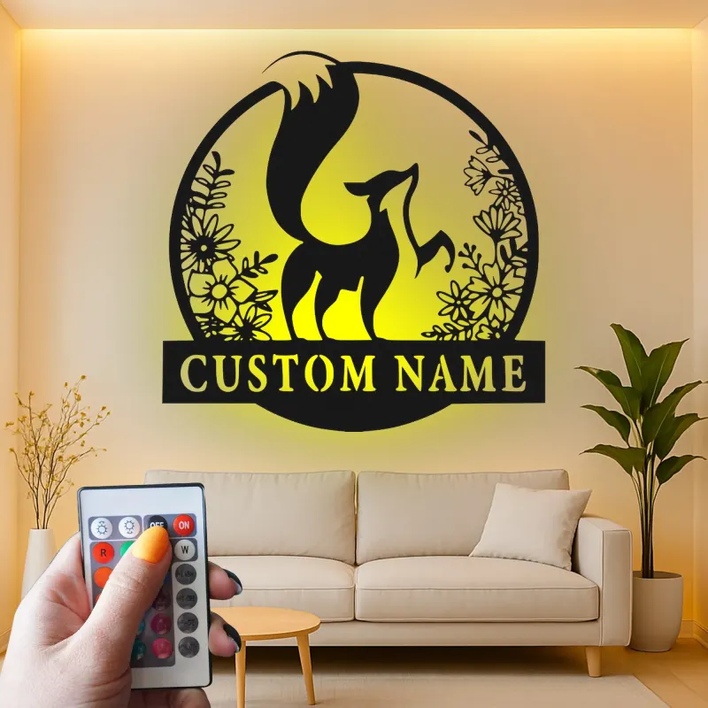 Panneau renard personnalisé avec LED | Décoration murale en métal sur mesure pour chambre de bébé | Décor animalier de la forêt | Cadeau pour amoureux de la nature