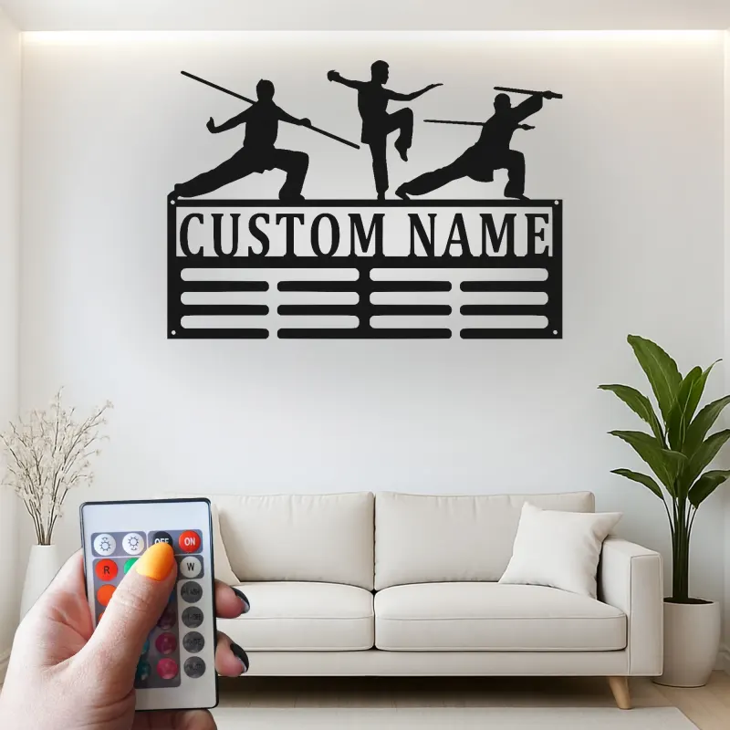 Arte Murale in Metallo per Arti Marziali Personalizzata | Insegna LED Personalizzata per Kung Fu | Regalo Decorativo per Dojo e Scuola di Karate