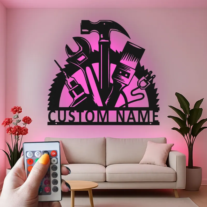 Cartel LED de Metal de Carpintero Personalizado | Decoración de Taller Personalizada | Arte de Mural Iluminado para Manitas | Regalo para Carpinteros