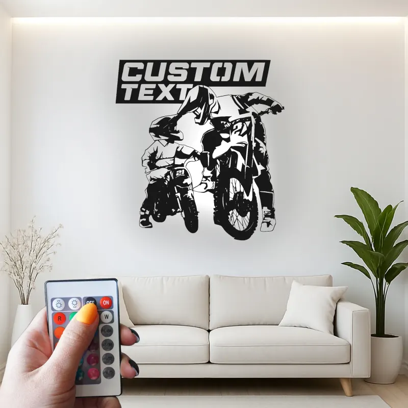 Custom Motocross Rider Led Light Metal Wall Art Personalized Gift for Dirt Bike Enthusiasts Garage or Man Cave Decor 2