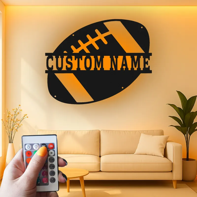 Cartel LED de Fútbol Personalizado | Arte Mural de Metal con Nombre del Jugador Personalizado | Decoración para Sala de Juegos | Regalo para Fanático del Deporte
