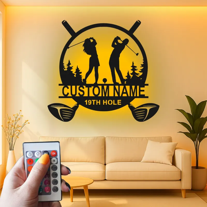 Enseigne de golf personnalisée avec LED | Décoration murale en métal sur mesure pour man cave | Cadeau pour couple golfeur 19e trou