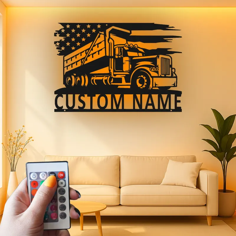 Décoration murale en métal LED personnalisée pour camion-benne - Cadeau pour passionnés de camions, décoration de garage ou de salle de jeux