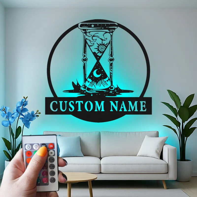 Celestial Hourglass LED Sign | Personalized Metal Wall Art | Mystical Sun & Moon Decor for Salons & Studios | Astrology Gift