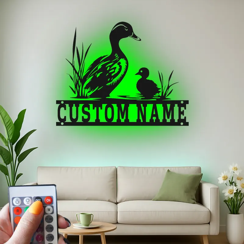 Custom Duck Family Led Light Metal Wall Art Personalized Nature Lover Gift Bedroom or Nursery Decor