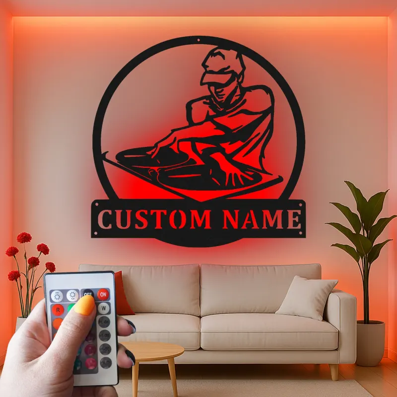 Custom DJ Turntable Led Light Metal Wall Art Personalized Music Lover Gift Game Room or Studio Decor