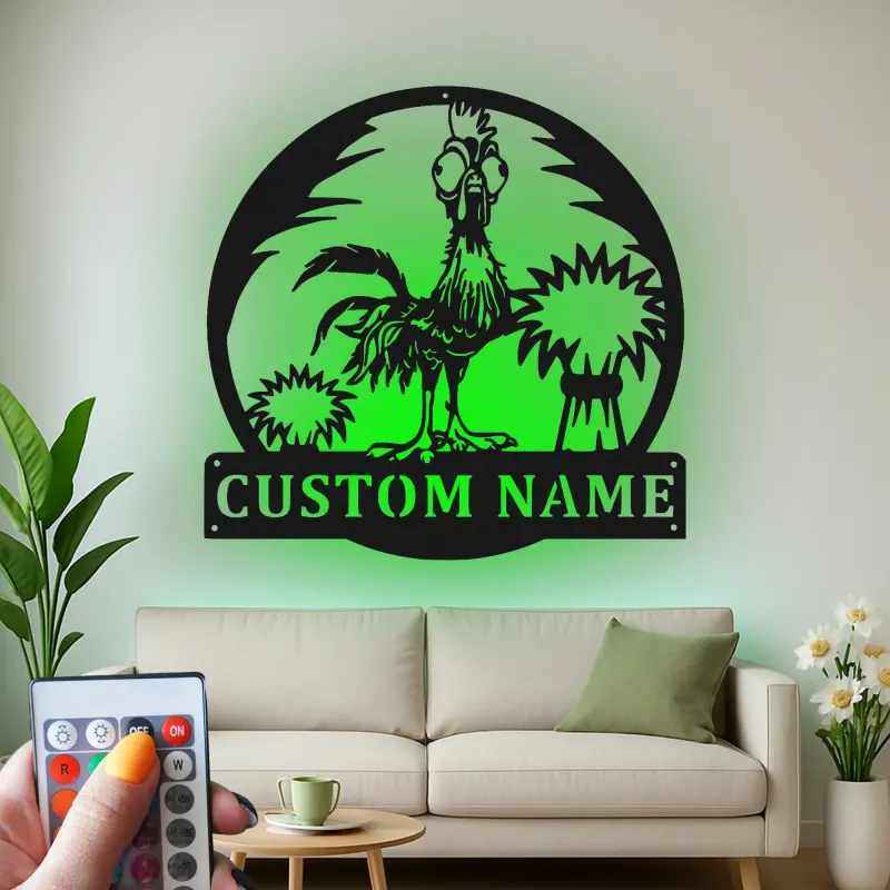 Cartel de Metal Personalizado de Gallo | Decoración LED Personalizada para Gallinero | Arte Mural Divertido para Granjero