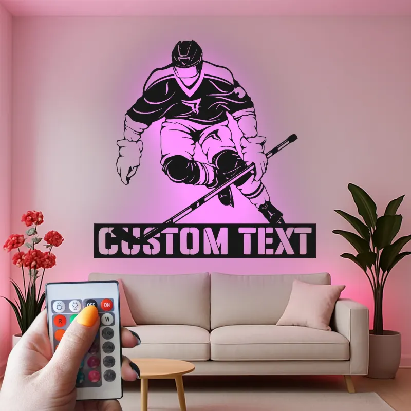 Personalisierte Hockey Wandkunst | Individuelles LED Metallschild für das Spielzimmer | Geschenk für Hockeyspieler
