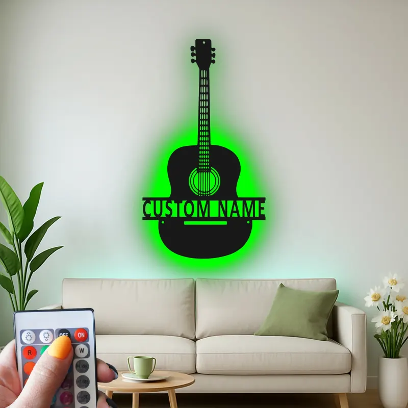 Personalisierte Gitarren-LED-Leuchte | Individuelle Metall-Wandkunst für Musikzimmer | Geschenk für Musiker