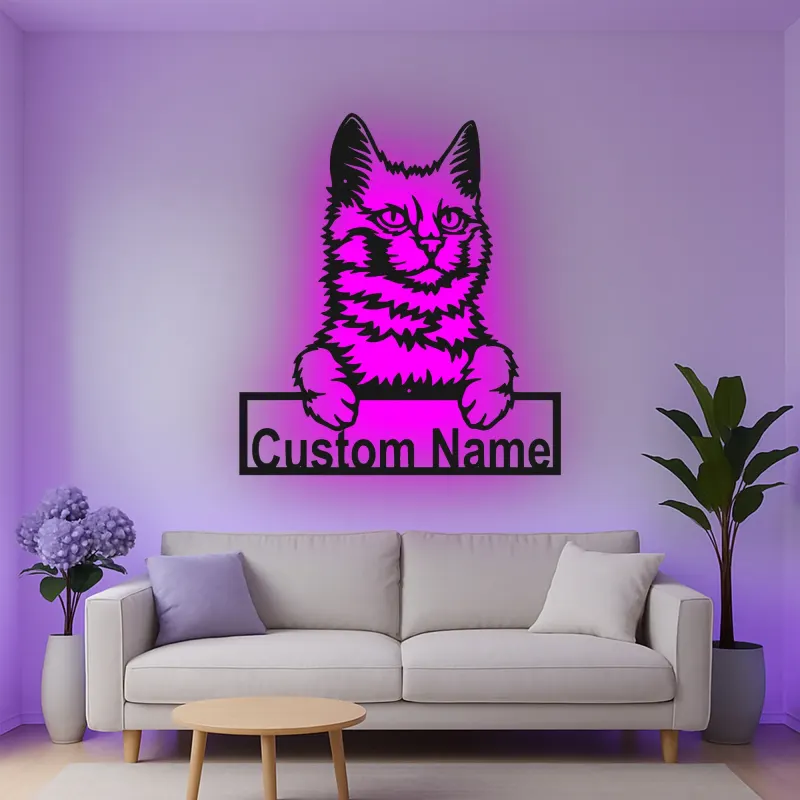 Décoration murale en métal personnalisée avec lumière LED pour les amoureux des animaux