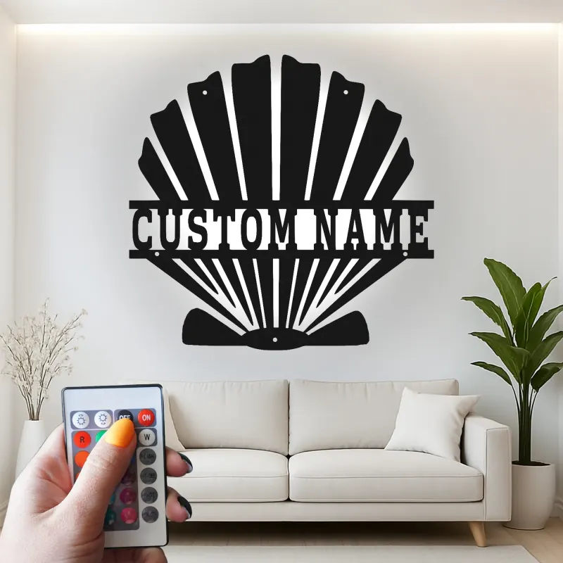 Décoration murale en métal en forme de coquillage | Panneau LED personnalisé pour décor côtier | Cadeau nautique inspiré de l'Art Déco pour maison de plage ou entreprise