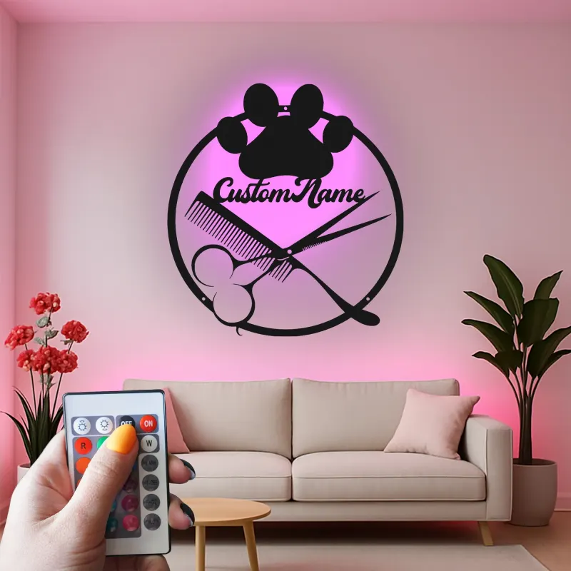 Custom Hair Stylist Led Light Metal Wall Art Personalized Barber Shop Gift Salon Decor for Hairdressers
