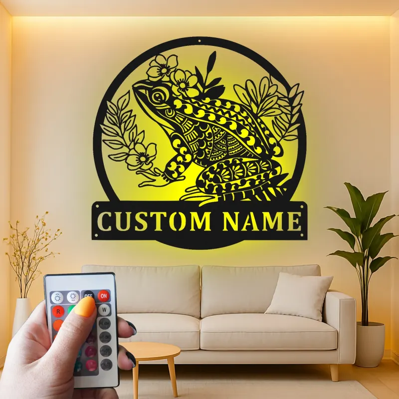 Panneau LED personnalisé de Grenouille | Décoration murale en métal personnalisée | Cadeau pour amoureux de la nature pour le jardin et le patio | Décor amphibien fantaisiste