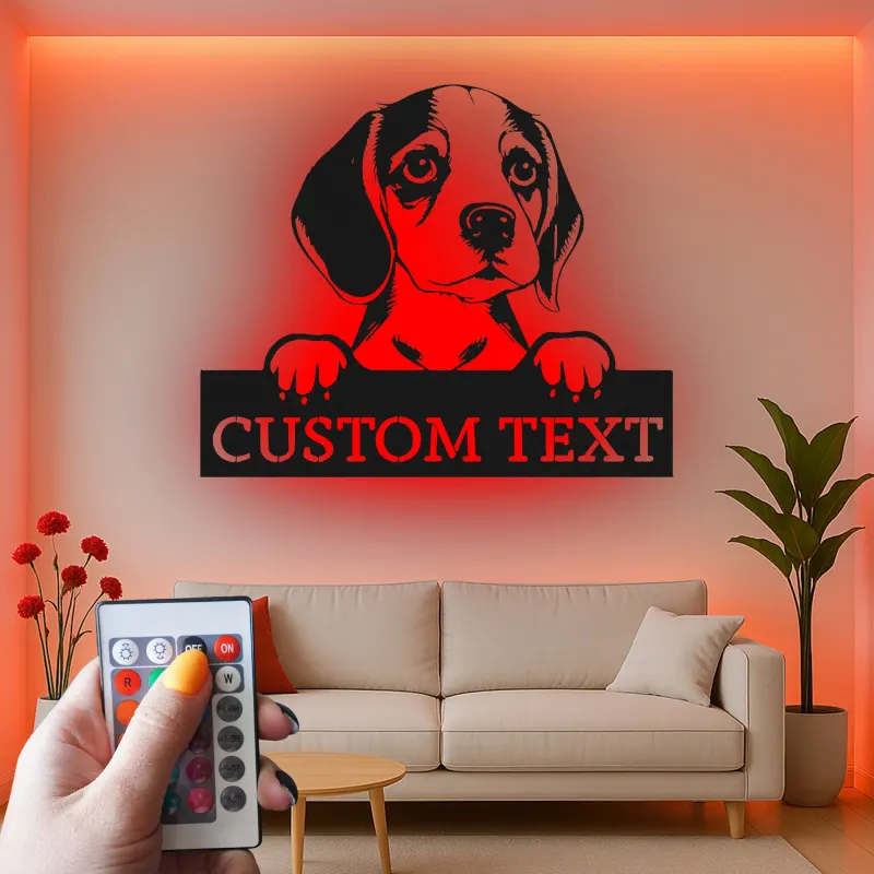 Custom Beagle Led Light Metal Wall Art Personalized Dog Lover Gift Living Room Pet Decor 4