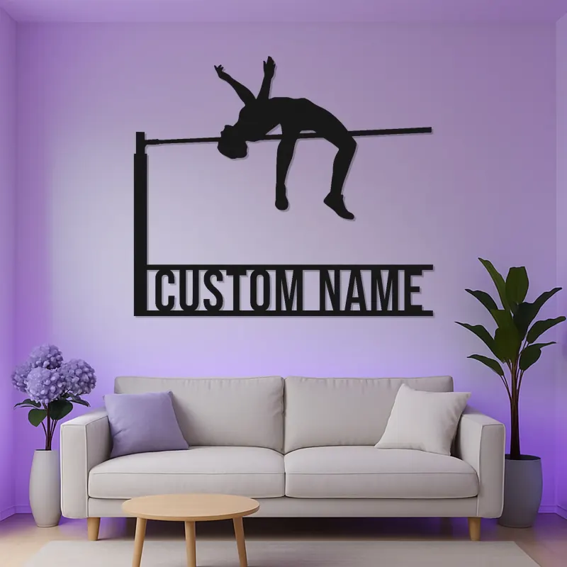 Personalisierte Hochsprung Metall-Wandkunst | Individuelles LED-Schild für Athleten | Geschenk für Leichtathletik-Dekor