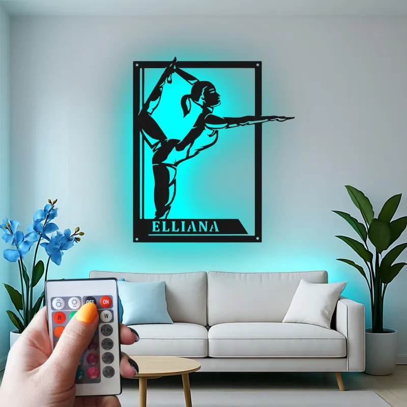 Gymnastics LED Metal Sign | Custom Name Wall Art for Girls Room | Personalized Gymnast Gift Light