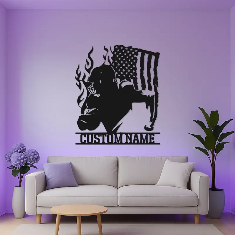 Plaque LED personnalisée joueur de football américain | Décoration murale en métal personnalisée pour salle de jeux | Cadeau pour adolescent sportif