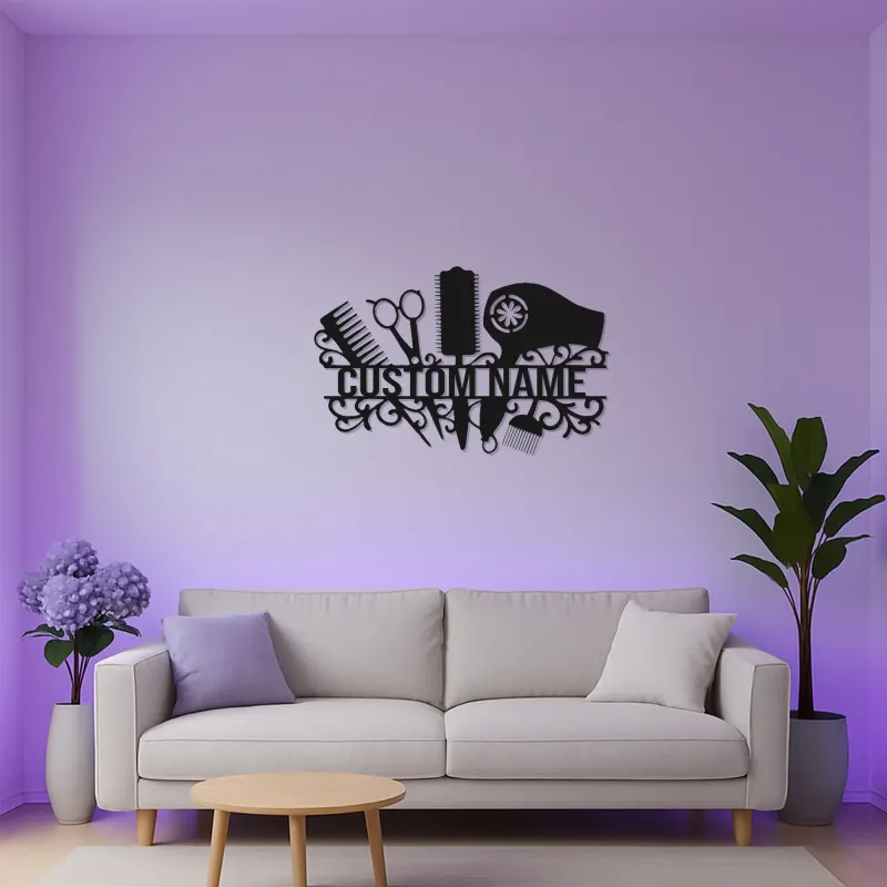 Personalized Salon Sign | Custom Hair Stylist LED Decor | Metal Wall Art for Hairdresser | Light Up Beauty Shop Nameplate