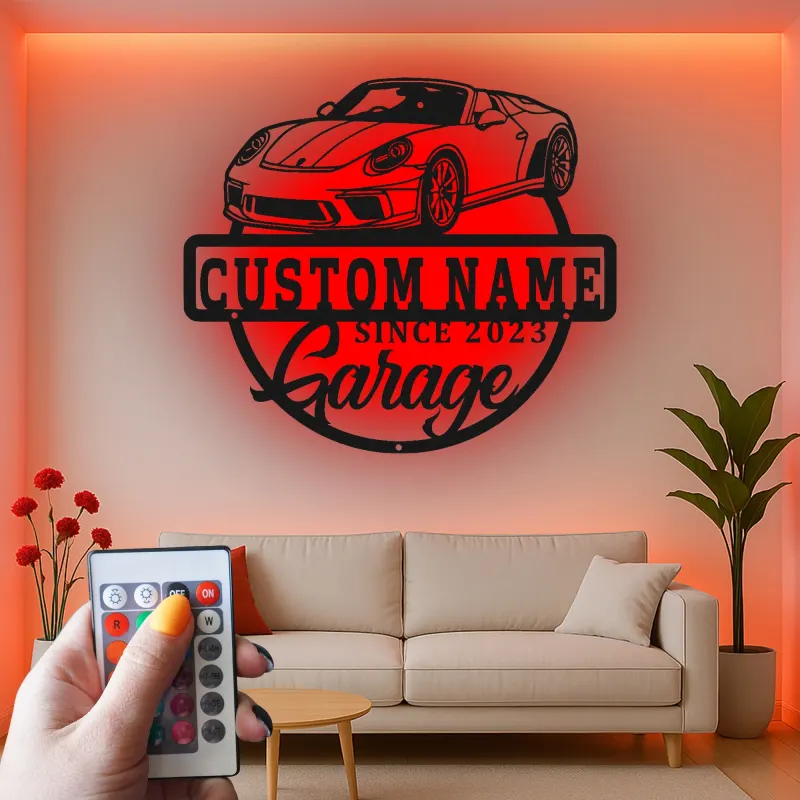 Custom Sports Car Led Light Metal Wall Art Personalized Garage Gift for Him Man Cave Car Enthusiast Decor