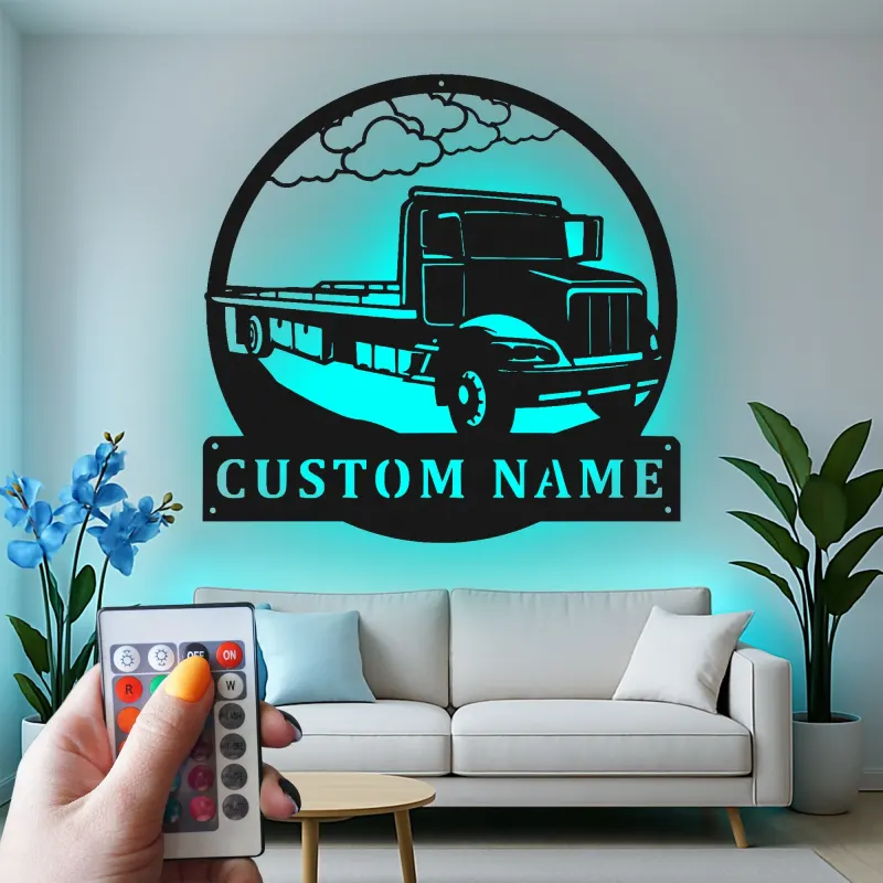 Cartel de metal LED personalizado de camión de plataforma regalo para conductores de camiones decoración de garaje u oficina
