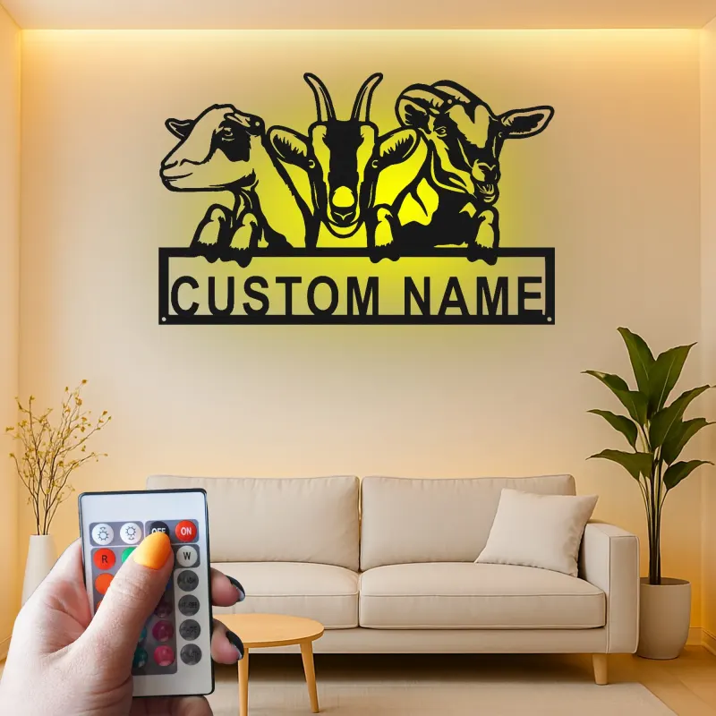 Personalisierte LED-Ziegen-Schild | Metall-Wandkunst für Ranch & Landhaus-Dekor | Geschenk für Ziegenliebhaber