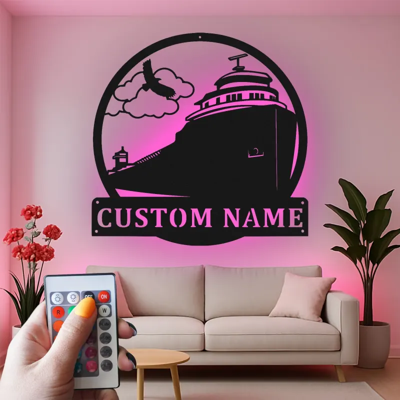 Personalisierte LED-Licht-Metall-Wandkunst mit Leuchtturm – Nautisches Geschenk und Küstendekoration 2