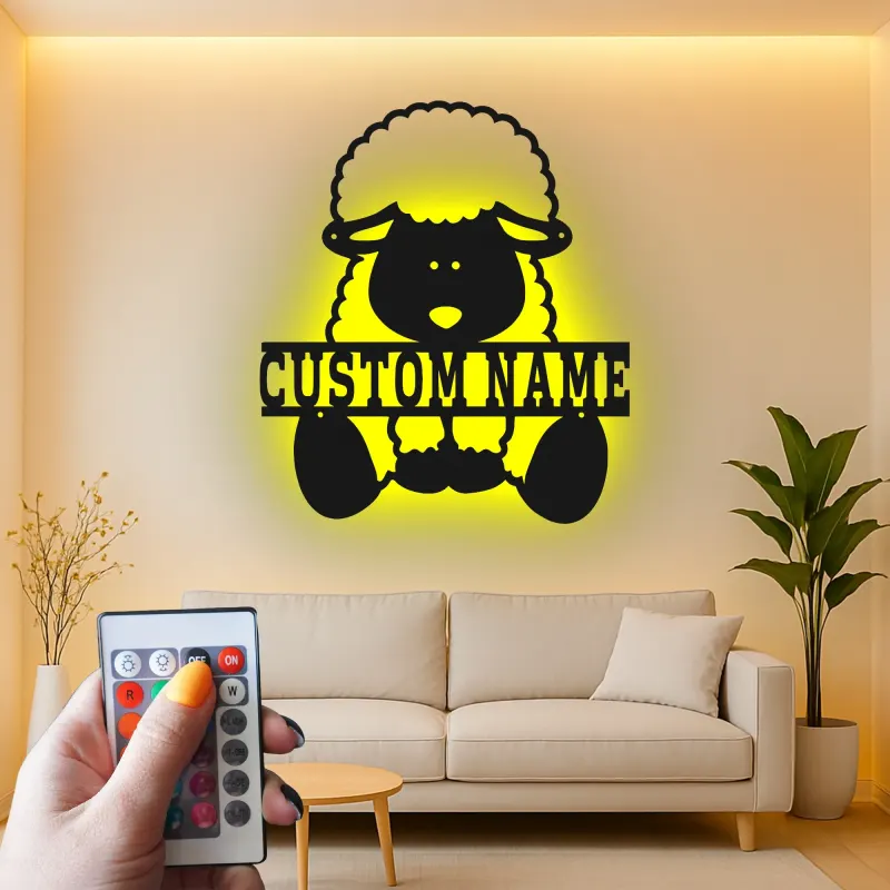 Custom LED Sheep Name Sign | Metal Farm Animal Silhouette | Personalized Nursery Wall Art | Cute Kids Room Decor | Baby Shower Gift