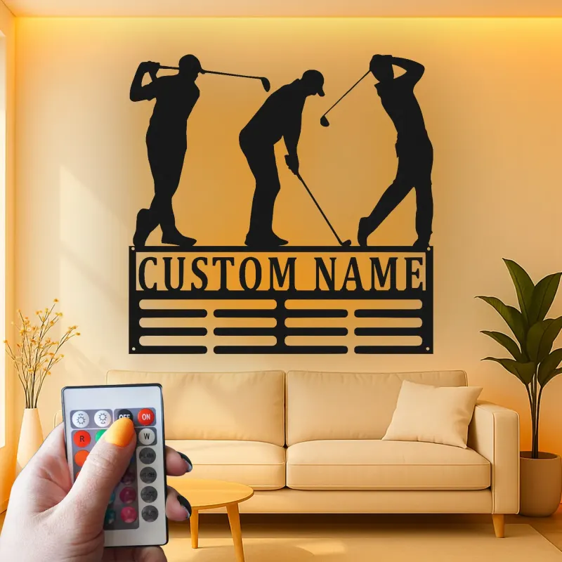 Enseigne de golf personnalisée avec LED | Décoration murale en métal sur mesure pour man cave | Plaque prénom golfeur | Cadeau pour lui