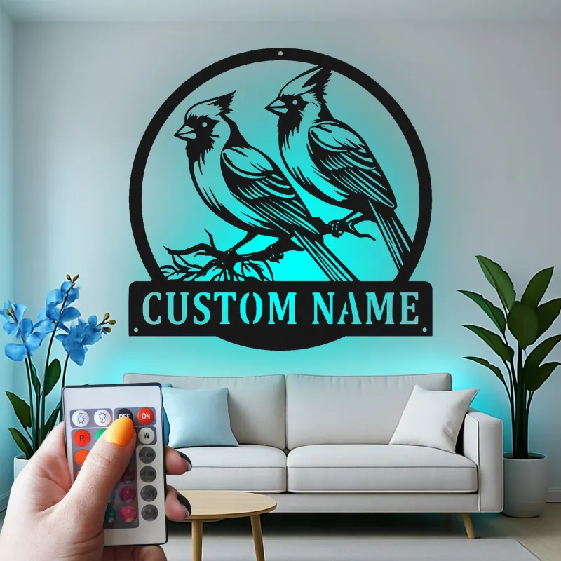 Décoration murale en métal personnalisée avec lumière LED en forme de cardinal