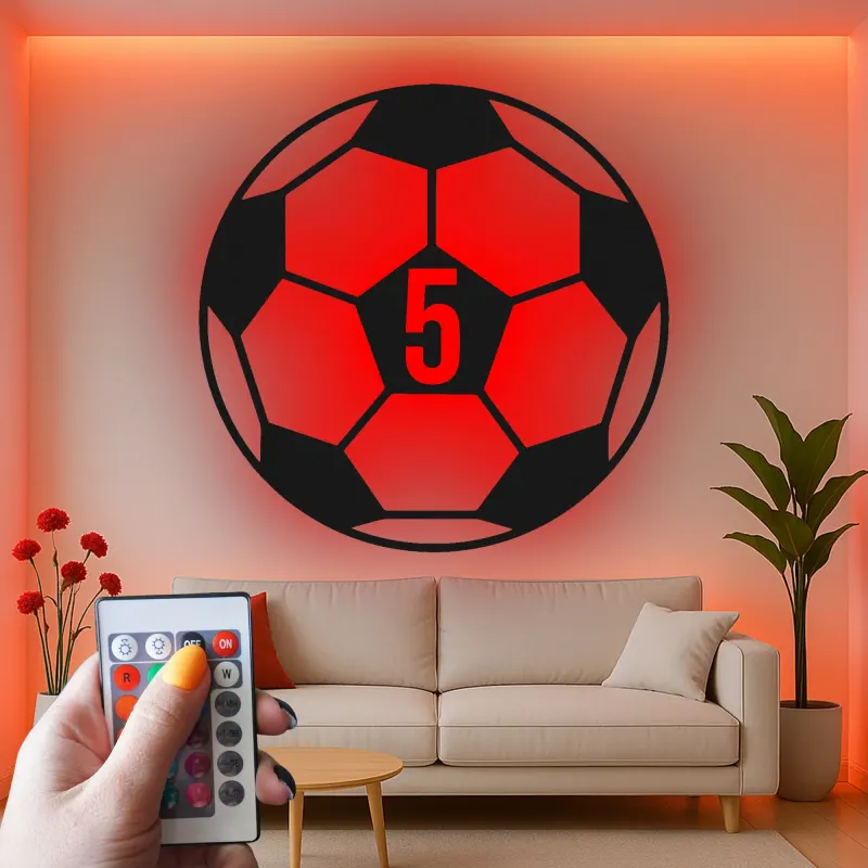 Luz de número de camiseta de fútbol personalizada | Arte mural LED de metal personalizado | Decoración deportiva para la habitación de los niños | Regalo para hijo atleta