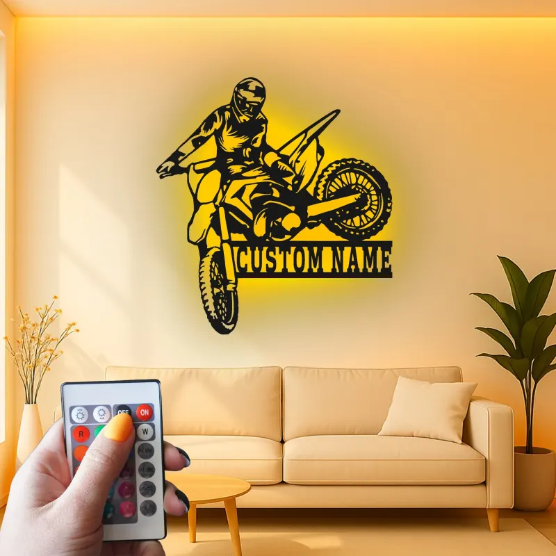 Custom Motocross Rider Led Light Metal Wall Art Personalized Gift for Dirt Bike Enthusiasts Garage or Man Cave Decor 3