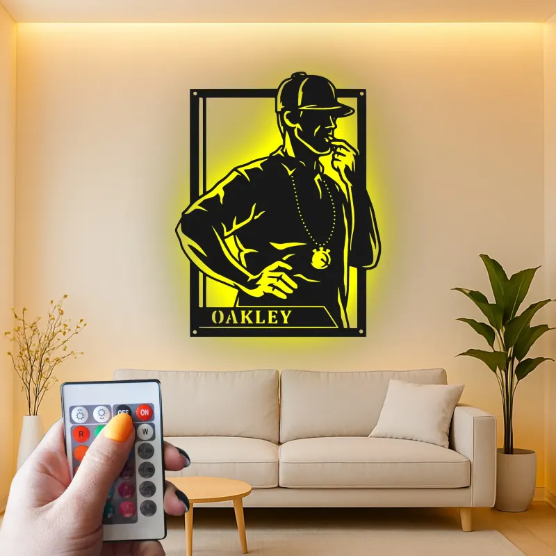 Décoration murale en métal LED personnalisée pour silhouette d'entraîneur - Cadeau pour passionnés de sport, décoration de salle de jeux