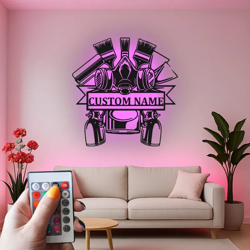 Décoration murale en métal personnalisée Outils de peintre avec rétroéclairage LED Cadeau personnalisé pour artistes Décoration de studio pour peintres