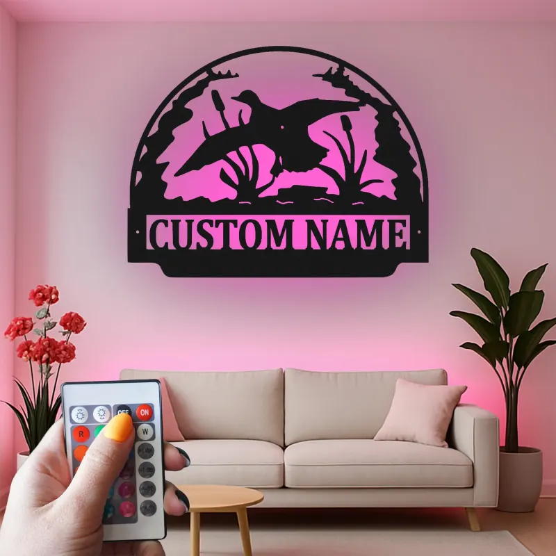 Custom Duck Hunting Scene Led Light Metal Wall Art Personalized Gift for Hunters Cabin or Lodge Decor