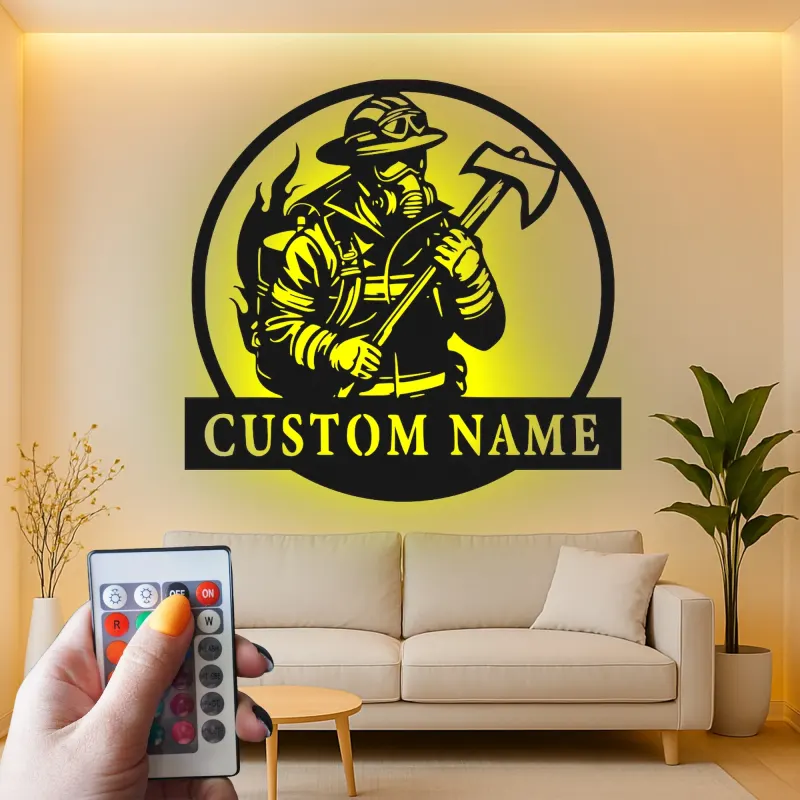 Panneau Métallique LED Personnalisé pour Pompier | Décoration Murale Personnalisée pour Pompier | Décor pour Premier Intervenant pour Caserne ou Man Cave