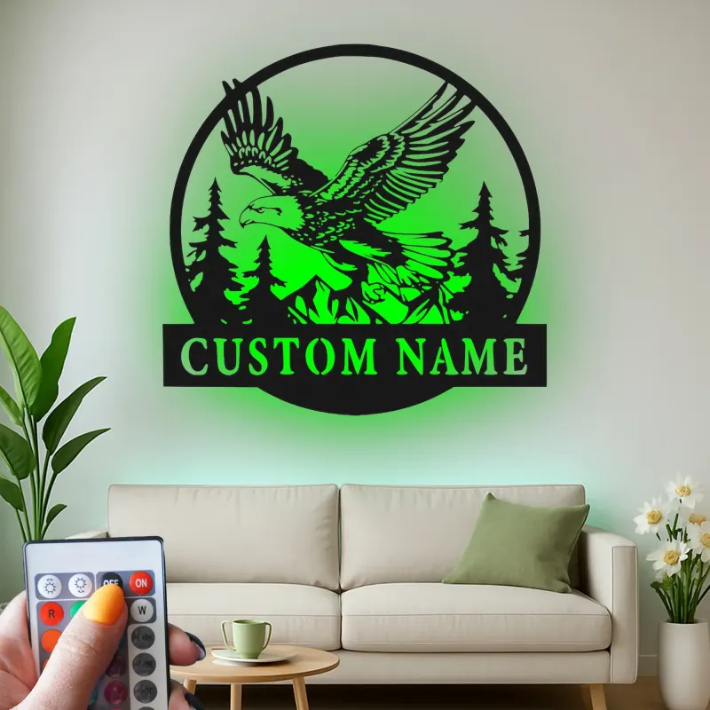 Custom Eagle Led Light Metal Wall Art Personalized Gift for Nature Lovers Rustic Cabin Decor
