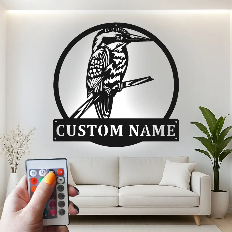 Insegna LED in metallo con kookaburra personalizzata | Decorazione murale faunistica | Accento personalizzato per patio | Regalo originale per amanti degli uccelli