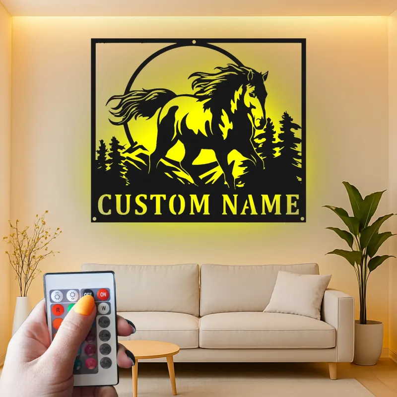 Custom Horse Name Sign | LED Metal Wall Art for Ranch | Personalized Equestrian Decor | Horse Lover Farmhouse Gift