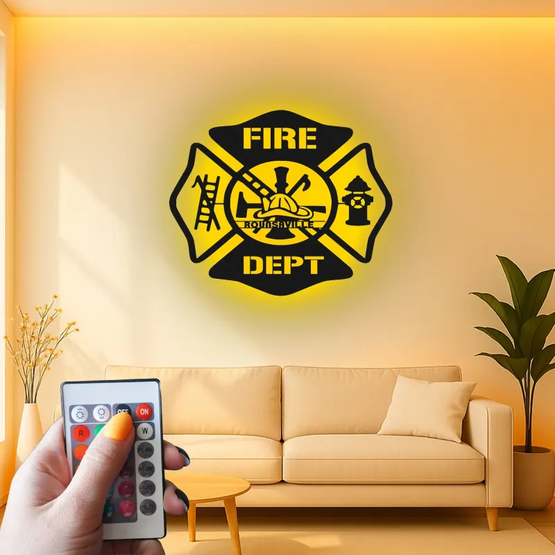 Custom Firefighter LED Sign | Personalized Metal Wall Art | Fire Station Decor & Fireman Gift